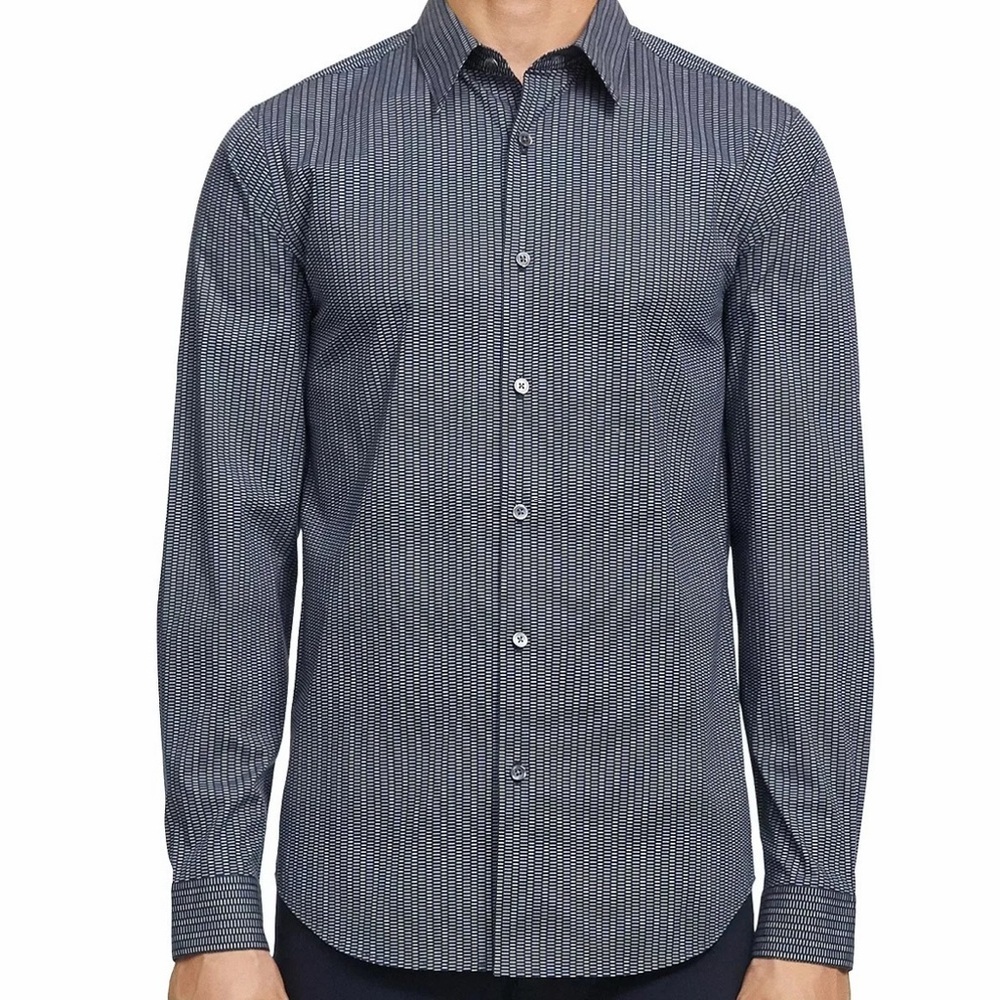 Theory Irving Space Multi Dash Print Long Sleeve Button Down Shirt Men’s Medium